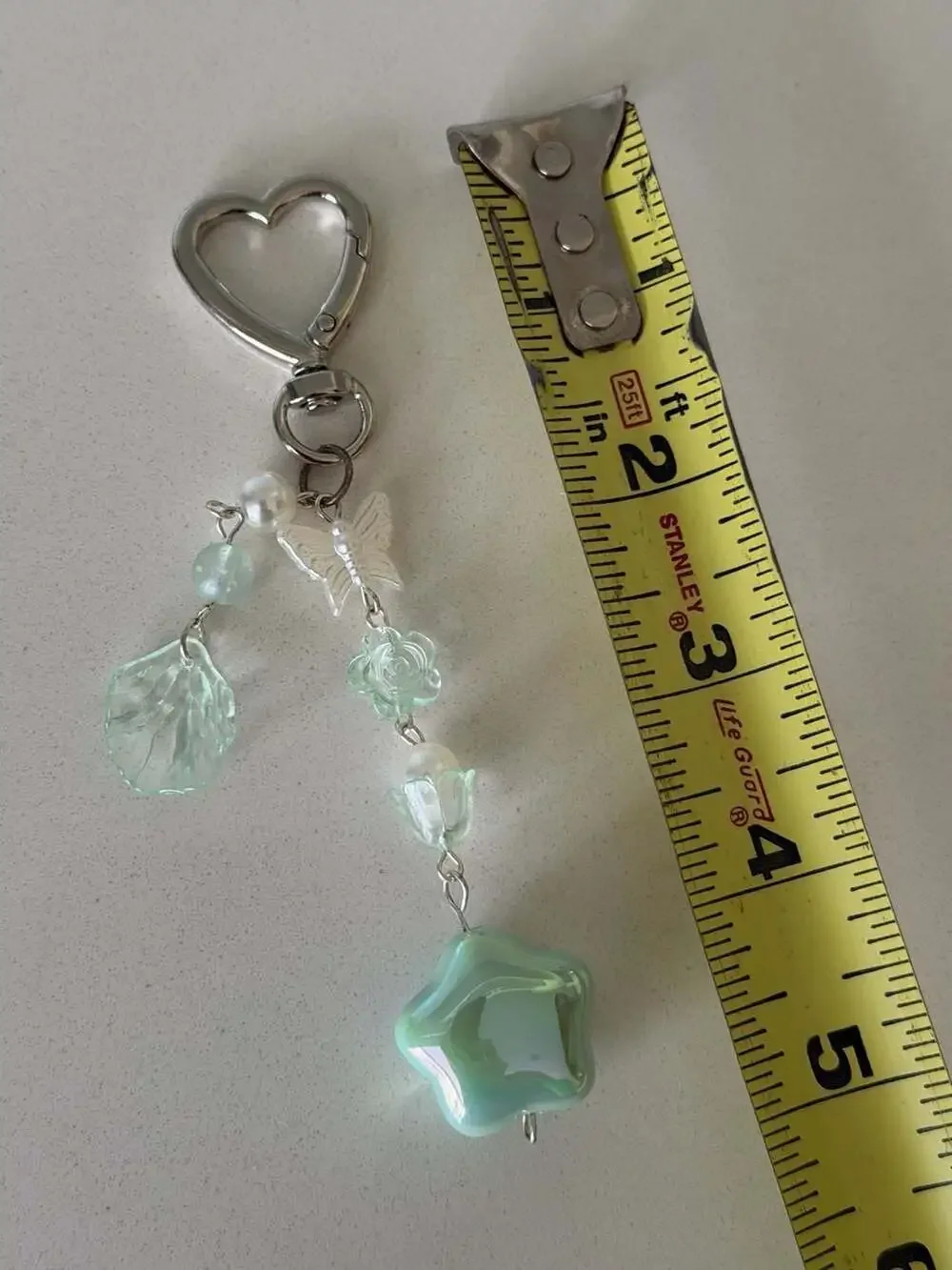Handmade Y2K Style Pastel Green Star and Butterfly Beaded Keychain